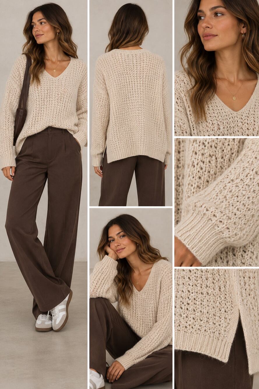 Sadie & Sage Anthropologie Sweater S Oatmeal Ivory Cotton Crochet Open Knit